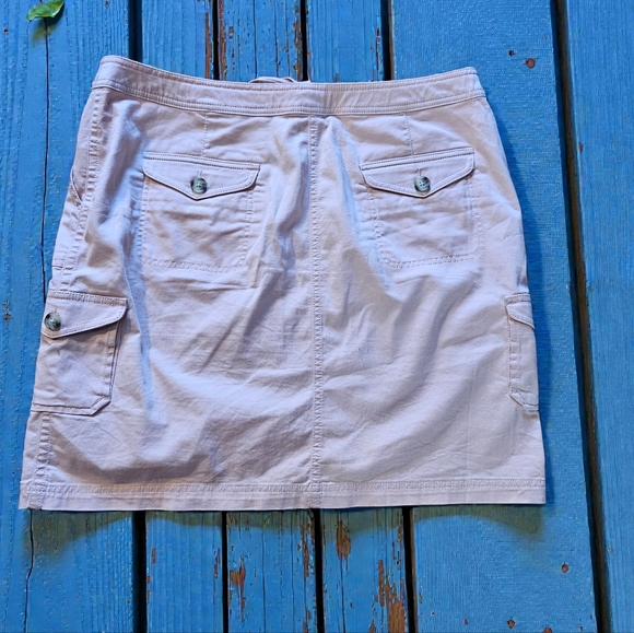 L. L. Bean Favorit Fit Light Peach Cotton Cargo Skirt Straw String Waist Sz 16 - Picture 2 of 7